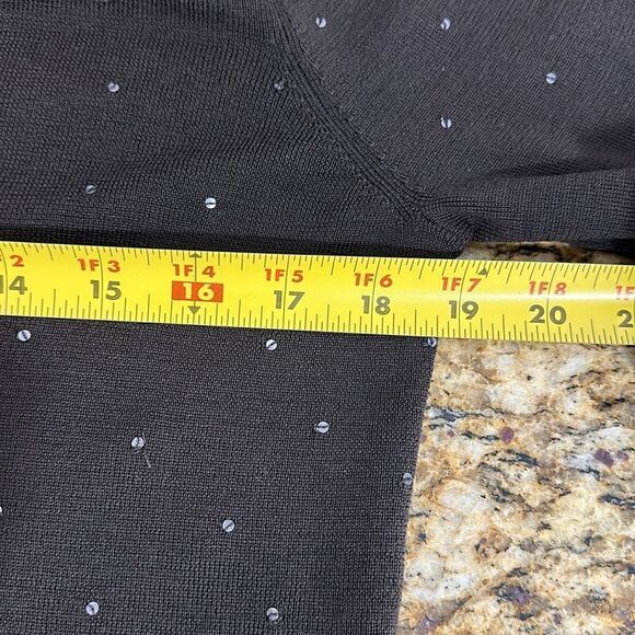 EILEEN FISHER Chocolate Brown Merino Wool Sequin-Accent Sweater Size M - Picture 6 of 8